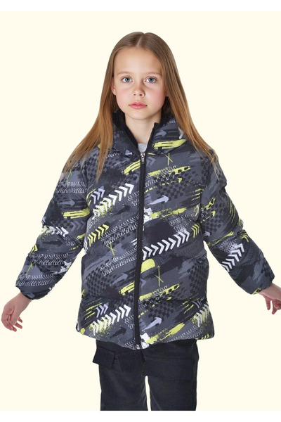 freemen Kız Çocuk Sarı Siyah Dijital Desen Polar Su Ve Rüzgar Geçirmez Kapüşo...