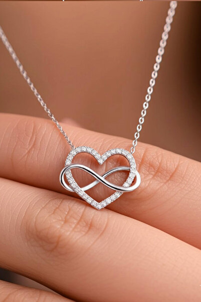 SİLVERA TELKARİ Kalp ve Sonsuzluk Gümüş Kolye Zirkon Taşlı Kadın Kolye 925 Ay...