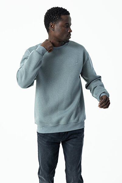 JB John Borners Ανδρικό φούτερ με λαιμόκοψη JB με κέντημα 3 κλωστών ανοιχτό χακί - 5405