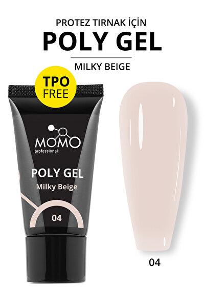 MOMO professional Protez Tırnak İçin Poly Gel, Poli Jel, No.04, Sütlü Bej, 30...