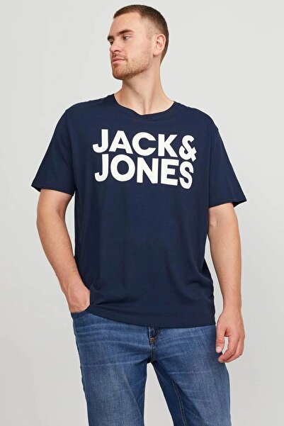 Jack & Jones Ανδρικό μπλουζάκι με λογότυπο Navy Jjecorp Ss με λαιμόκοψη Noos Pls Plus Size T-shirt 12158505-Navyblaze