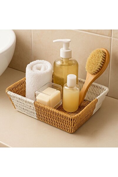 YzHome منظم سلة تقديم الخوص - مستطيل متوسط الحجم، وعاء خبز 27*20 سم