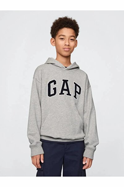 GAP Erkek Çocuk Gap Logo Relaxed Havlu Kumaş Sweatshirt Gri