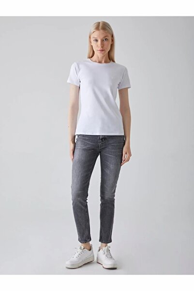 Ltb Tricou alb subțire, de bază, cu mânecă scurtă