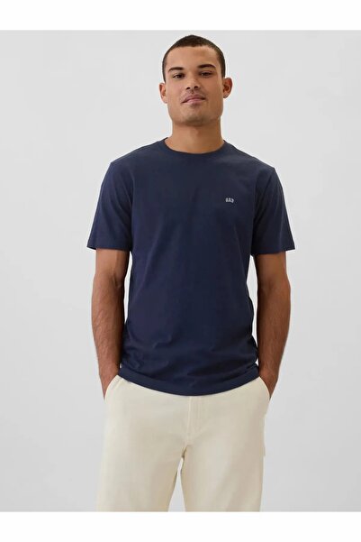 GAP Чоловіча темно-синя футболка з V-подібним вирізом Everyday Soft Micro Logo Crew T-shirt 502022003-Lacivert