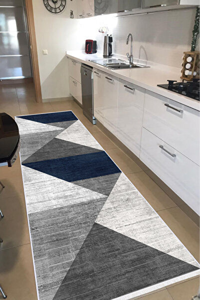 CENTER AVM Lacivert Halı Leke Tutmaz Mutfak Halısı Makinede Yıkanabilir Kayma...
