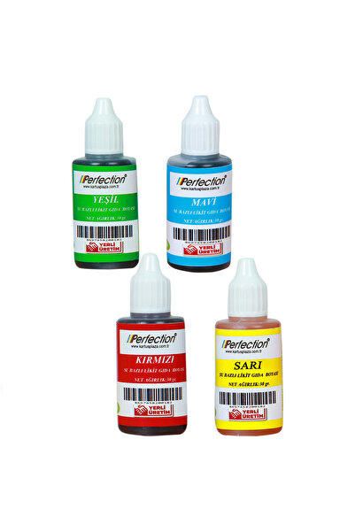 Perfection CHEF 4'lü Sıvı Su Bazlı Likit Gıda Boyası Sarı Kırmızı Mavi Yeşil 4 X 30 gr .