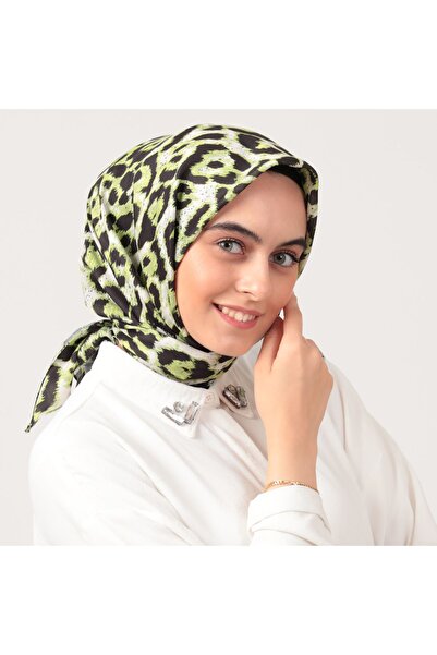 ipekistanbul Eșarfă din mătase din bumbac - model mare leopard - verde neon