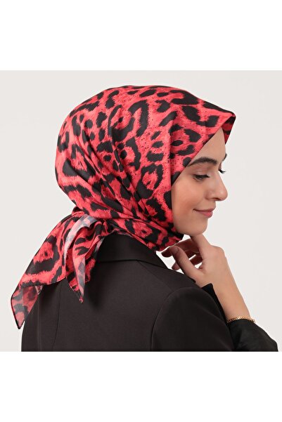ipekistanbul Шовковий шарф з бавовни - Великий леопардовий візерунок - Бордовий