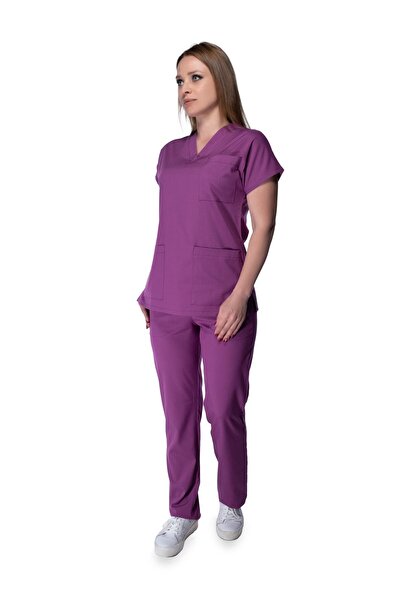 Sarıçiyil Üniforma زي طبيب ممرضة المستشفى من الليكرا الناعم برقبة على شكل حرف...