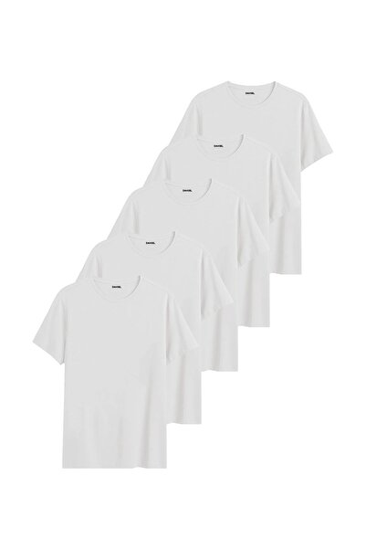 DK DAKSEL Erkek 5li Pamuklu Kısa Kollu Bisiklet Yaka Bol Tişört