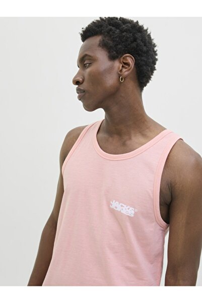 Jack & Jones Erkek Pembe Jcosago Small Logo Slub Tank Top Atlet 12276727-Pinkicing