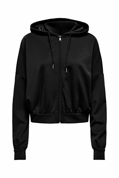 ONLY Women's Black Onlalina Life L/S Zip Hood Box Cc Swt Sweatshirt 15339813-Black