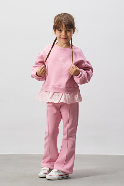 Minipodyum Set de top și fund pentru fetiță cu detaliu broderie imprimată