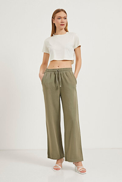 Arma Life Women's Elastic Waist Wide Leg Baggy Khaki Trousers