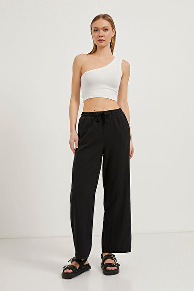 Arma Life Women's Textured Elastic Waist Black Palazzo Trousers