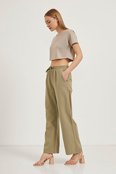 Arma Life Women's Textured Elastic Waist Khaki Palazzo Trousers