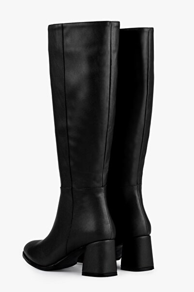 Shoeberry Cizme cu toc Kiella Black Skin pentru femei, piele neagră