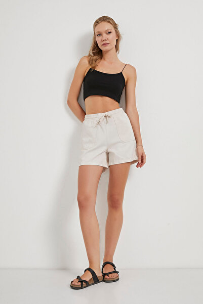 Arma Life Women's Elastic Waist Summer Basic Cream Mini Shorts