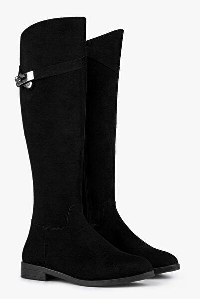 Shoeberry Női Meroni fekete velúr csatos csizma fekete velúr