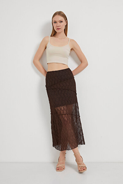 Arma Life Women's Transparent Lace Lined Brown Mini Skirt