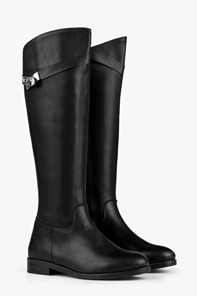 Shoeberry Meroni női fekete csatos bőrcsizma fekete bőr