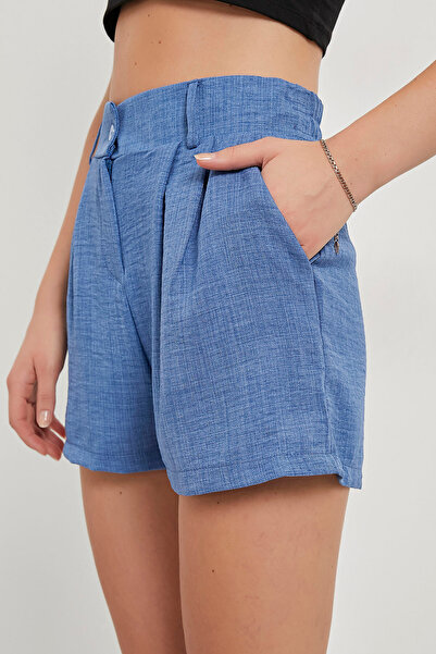 Arma Life Women's Elastic Waist Woven Basic Tight Blue Mini Shorts