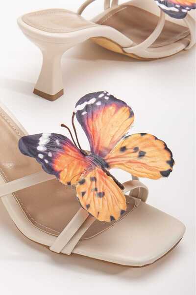 CHİCELLA Lepi Elegant Thin Heeled Slippers with Colorful Butterfly Accessories