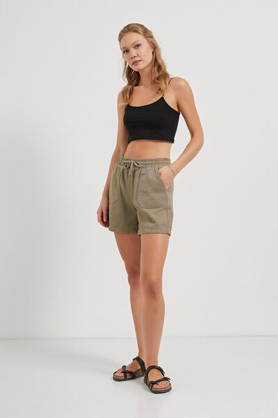 Arma Life Women's Elastic Waist Summer Basic Khaki Mini Shorts