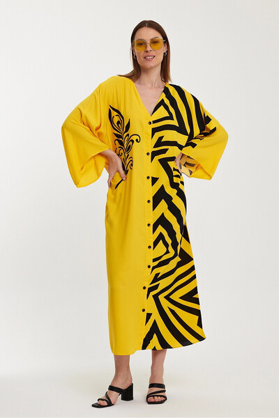 bacc Yellow Embroidered - Color Block Women's Long Woven Dress Bcvl-241016
