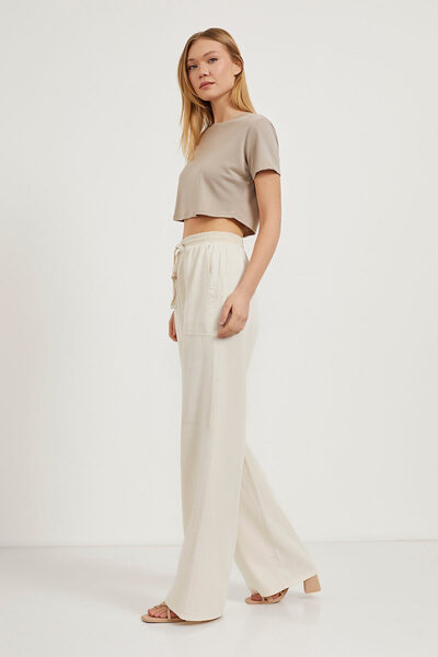 Arma Life Women's Elastic Waist Baggy Fit Stone Palazzo Trousers