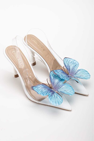 CHICELLA Sally Mavi Kelebek Детальні прозорі жіночі класичні туфлі на підборах