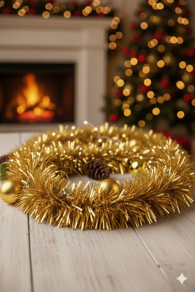 Deniz Party Store GOLD COLOR Ghirlandă de Anul Nou Ornament de copac cu sclipici Dimensiune medie 5 cm 2 m 1 buc