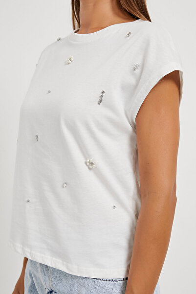 Arma Life Women's Stone Patterned Sleeveless Summer White Loose T-Shirt