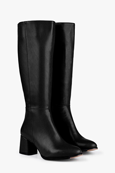 Shoeberry Cizme cu toc Kiella Black Skin pentru femei, piele neagră