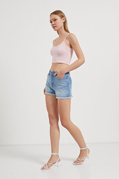 Arma Life Women's Denim Leg Tassel Ice Blue Mini Denim Shorts