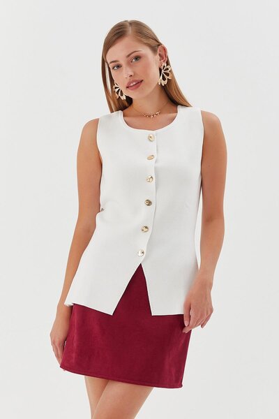 Shopping Shop Bluză vestă cu gât rotund EKRU