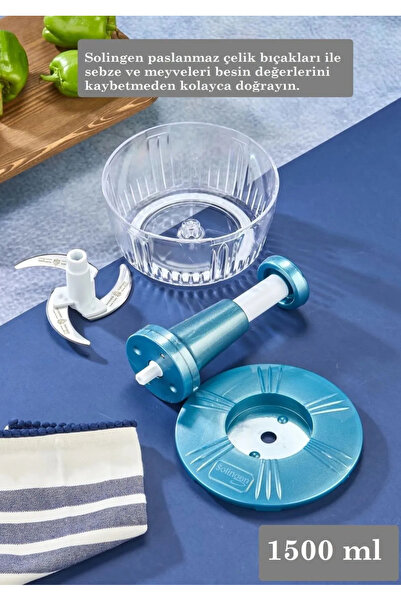 Solingen El Rondosu 3 Bıçaklı Paslanmaz Çelik Bıçaklı Basmalı El Rondosu Bas Kes Manuel Sebze Meyve Doğrayıcı