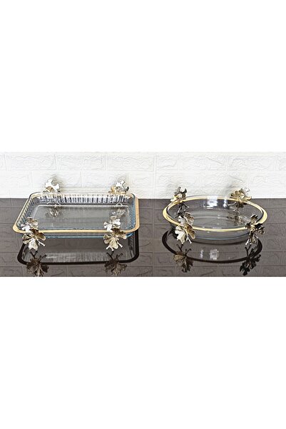 atabey home Double Large Candle Holder Set Rectangular 42cm and Oval 38cm with Butterfly Gold Stand