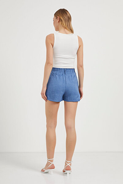 Arma Life Women's Summer Elastic Waist Woven Blue Mini Shorts