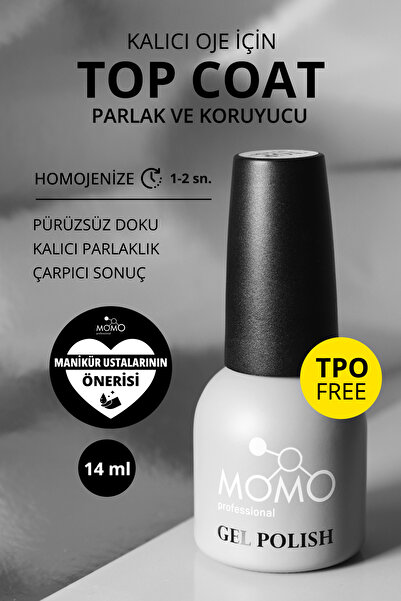 MOMO professional Kalıcı Oje Için Top Coat - Yapışkansız, 14 ml, TPO- FREE