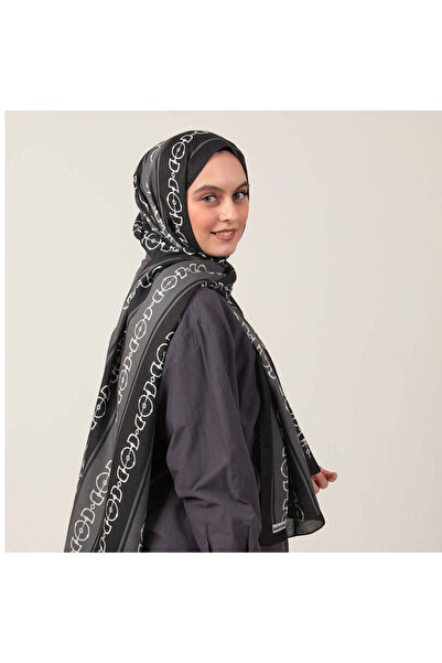 ipekistanbul شال من القطن والحرير - نمط سلسلة - أسود مدخن
