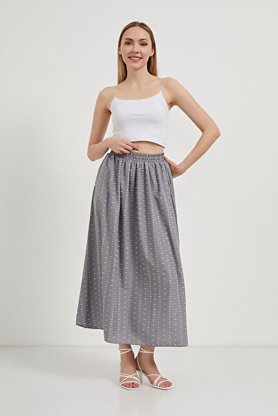 Arma Life Women's Jacquard Smoked Long Flared Skirt with Elastic Waist