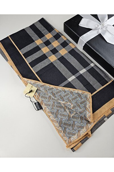 Webinay Home Ekoseli Çift Taraflı B Desen İpek Yün Eşarp Silk Scarf Hijab Pamuk Eşarp