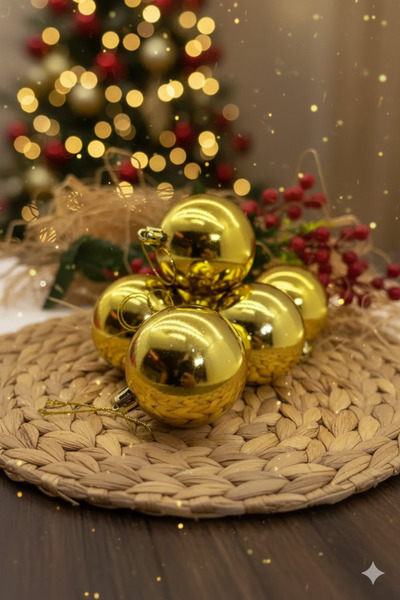 Deniz Party Store Ornament pentru Pom de Anul Nou Aur Strălucitor de 6 Cm - Cici Ball 6 Bucăți