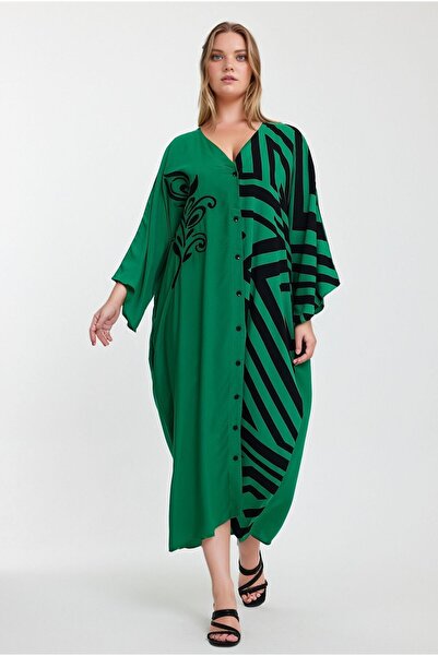 bacc Green Embroidered - Color Blocked Long Women's Dress Bcvl-241016