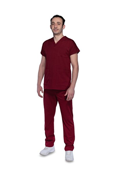 Sarıçiyil Üniforma Uniformă de asistent medical de spital (Licra moale Bordeaux)