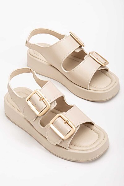 CHICELLA Γυναικεία σανδάλια MARRY με σφήνα τακούνια και διπλό λουράκι σε μπεζ...