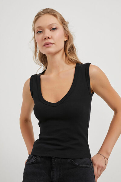 Arma Life Women's Casual V-Neck Basic Summer Black Sleeveless Bodysuit