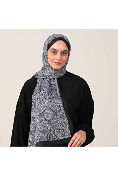 ipekistanbul Şal din mătase de bumbac - Model cu henna - Alb-negru